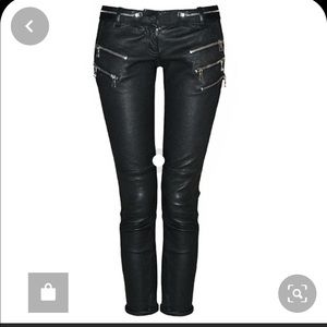 Balmain black leather moto low rise skinny pant 40